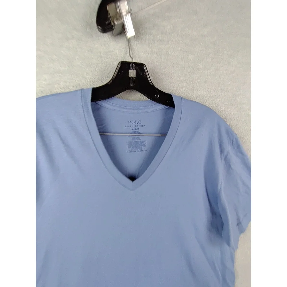 Polo Ralph Lauren Mens Shirt Medium Blue Small Pony Tee V Neck‎ Pullover Preppy